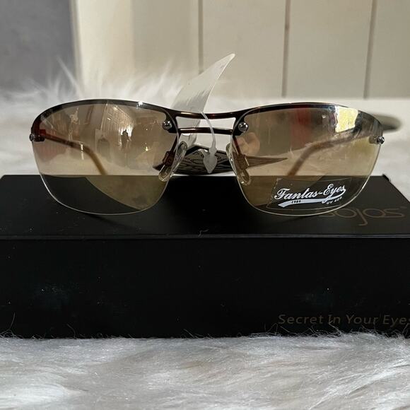 NEW Fantas-Eyes Y2K Square Oval Metal Half Rim Gradient Aviator Sunglasses NWT - Picture 3 of 14